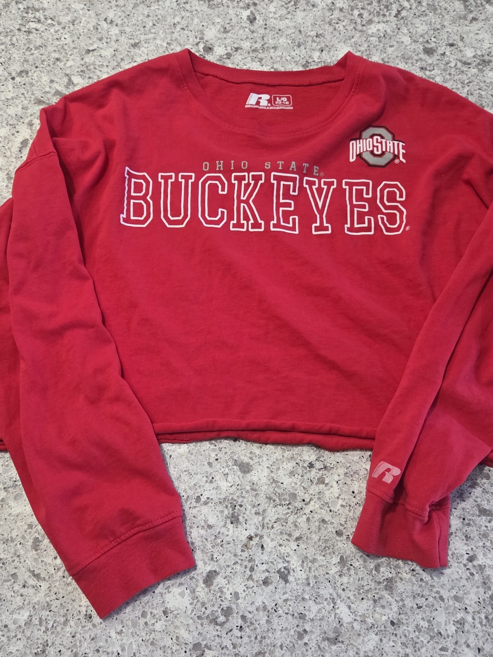 Ohio State Buckeyes Russell  Long Sleeve Crop T-Shirt Womens Large 12-14